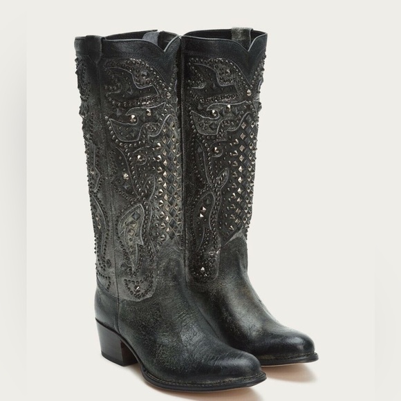 Frye Deborah Deco Studded Tall Western Boot Charcoal - Picture 2 of 11